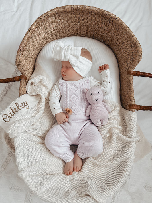 Ivory Knitted Personalised Baby Blanket