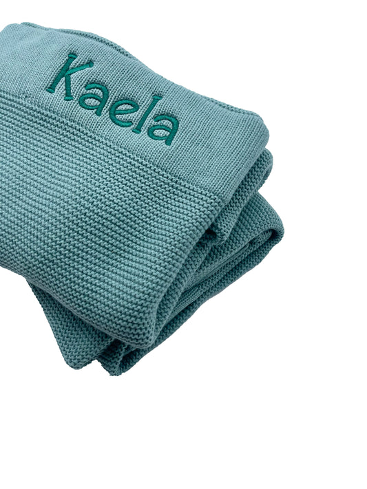 Sage Green Personalised Baby Blanket, Side angle