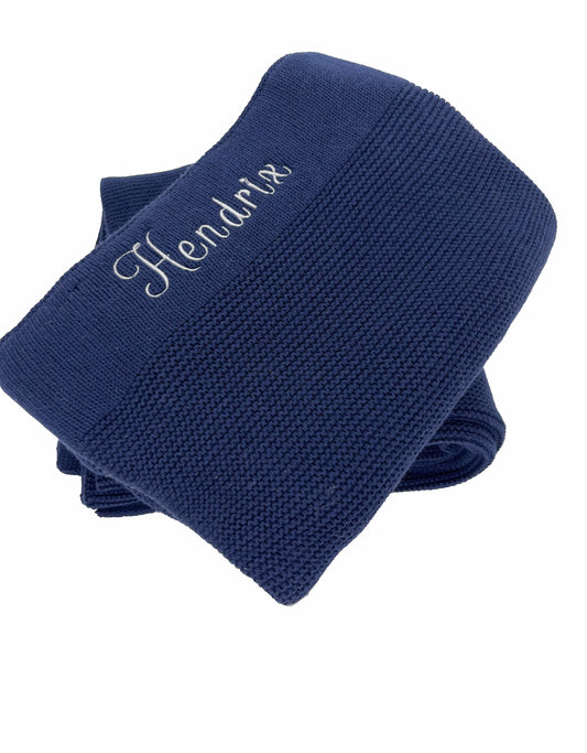 Navy Blue Personalised Baby Blanket - Top angle 