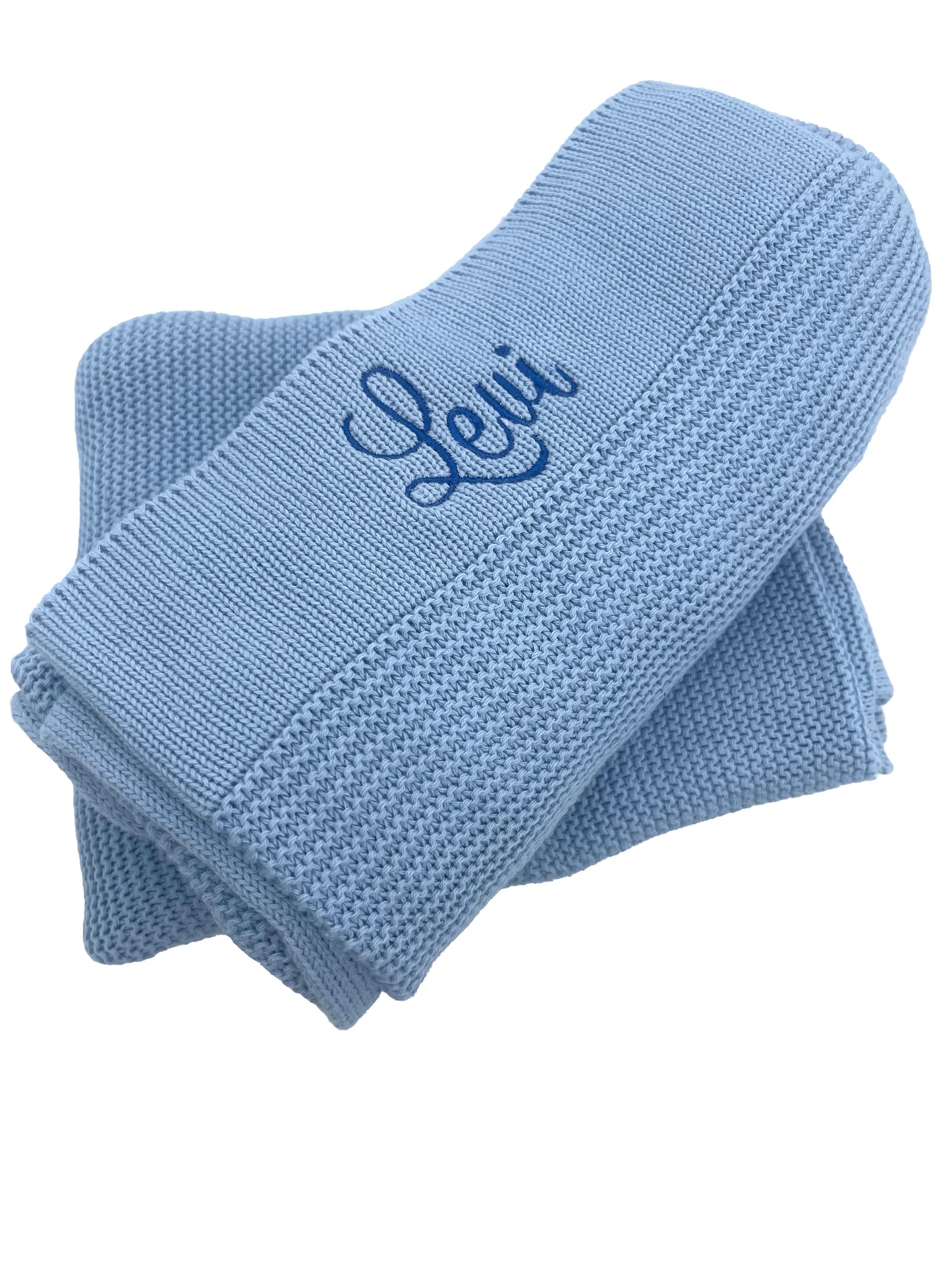 Light Blue Personalised Baby Blanket - top angle 
