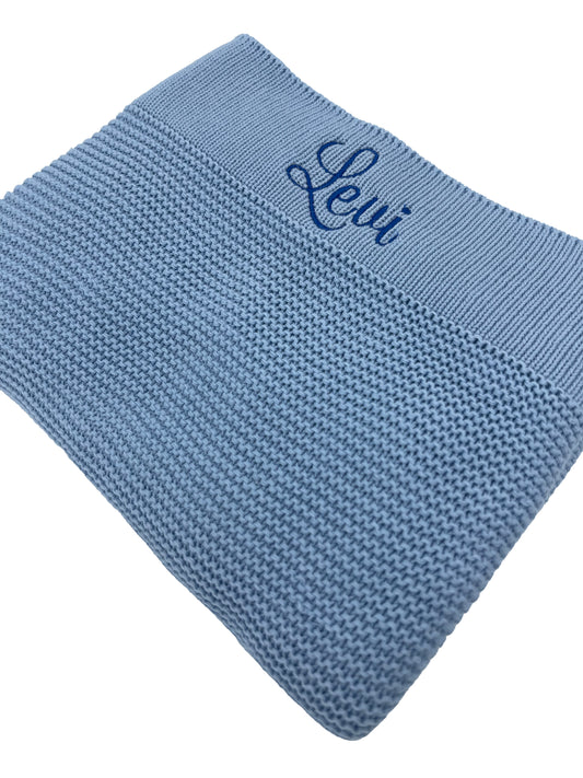 Light Blue Personalised Baby Blanket - Top angle